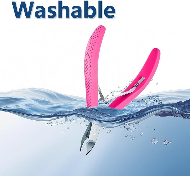 Criyar Fine Edge Cuticle Trimmer & Nippers, Scissors, Silicone Handle Nail Tools for Precise Removal, Durable Washable Cuticle Cutter & Remover & Pusher Nail Clippers (Rose+Pusher 1Set) - Image 3